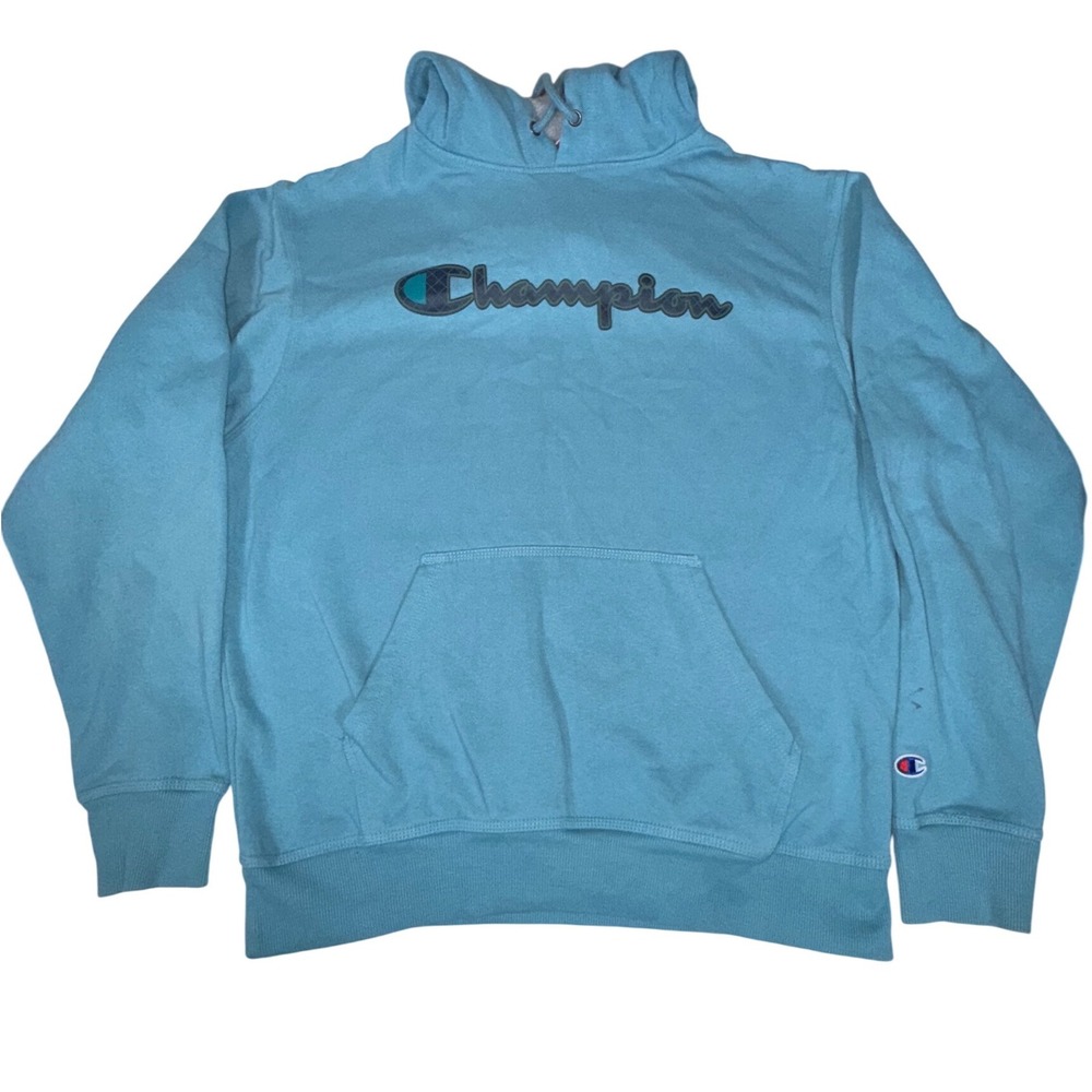 Champion Authentic Athleticwear Hoodie Mens Medium Blue Script Logo Pullover
